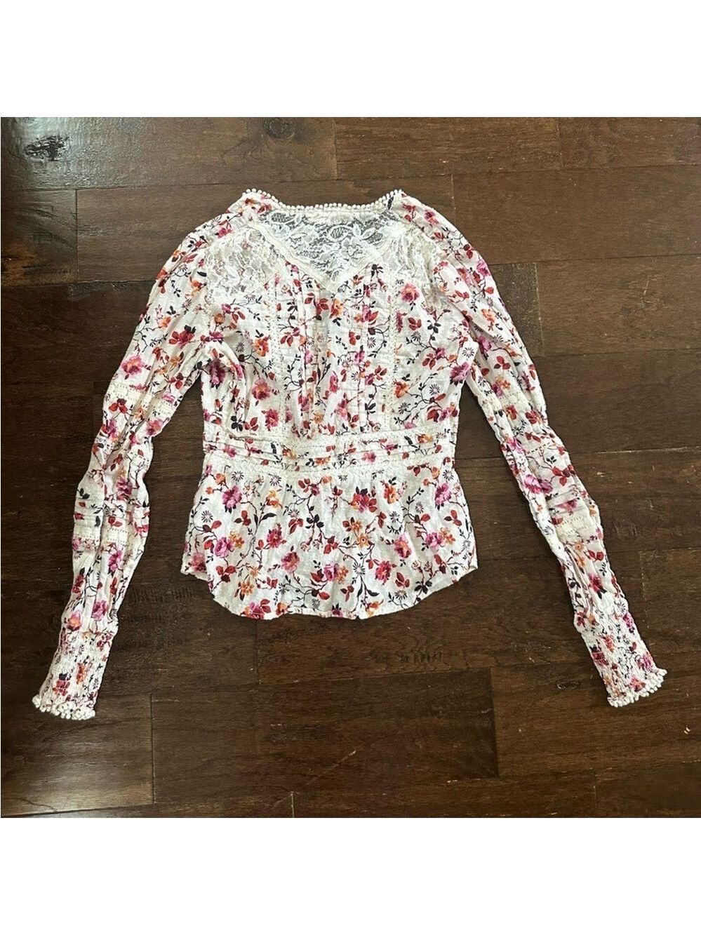 Anthropologie-Floral lace long sleeve blouse-Size 4-EUC - Picture 5 of 13